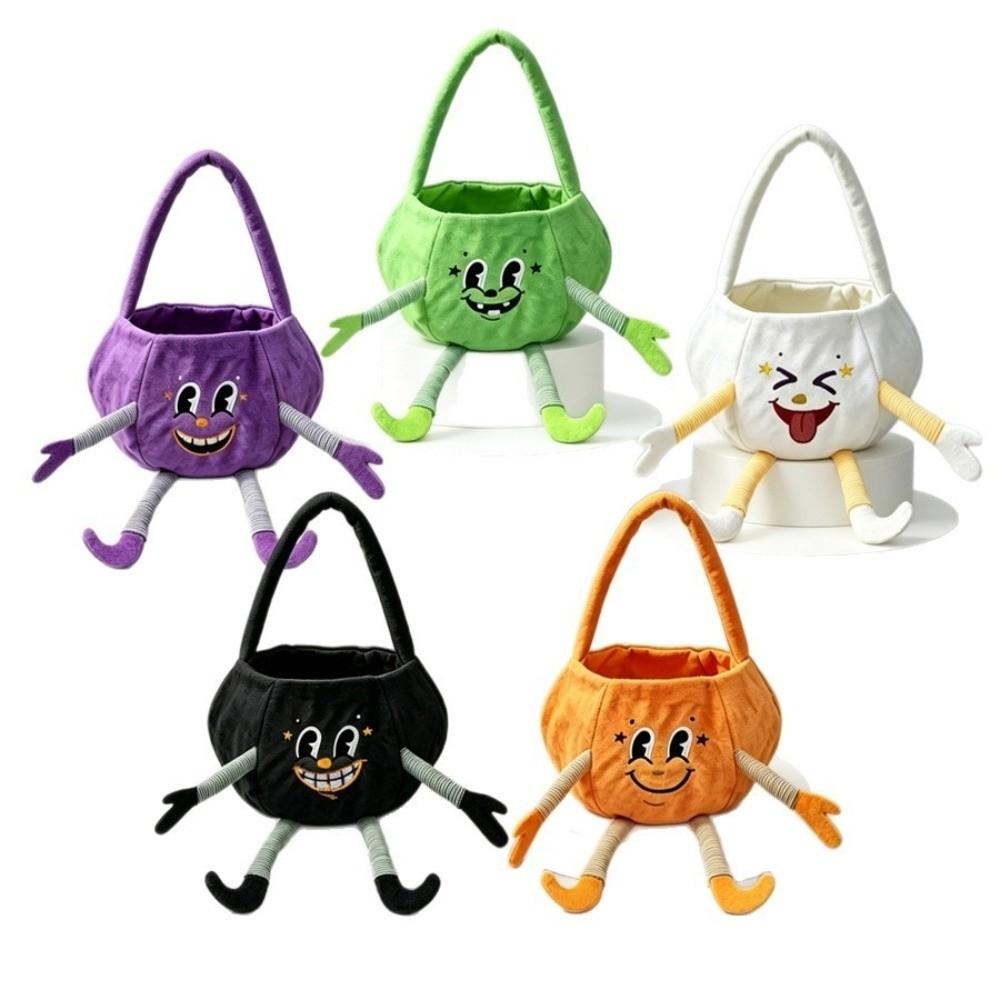 Flexible Pumpkin Bucket Handheld Trick or Treat Bucket Festive Ghost Plush Bag Dessert Making
