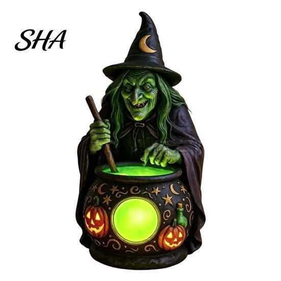 Gothic Accent Lighting Halloween Witch Lantern, Resin Tabletop Decor with Warm Glow, Spooky Centerpiece Table for Shelf Desk Party, Haunted