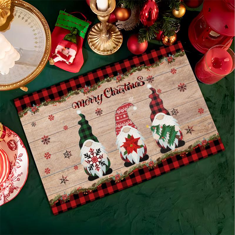 HOT Linen Christmas Faceless Gnome Dwarf Printed Table Place Mat Cloth Placemat Coaster Kitchen Table Decoration and Accessories