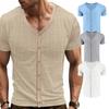 Neue Herrenhemden V-Kragen Einfarbig Mann Kurzarmhemd Lässig Strand Herren Kunstleinen Strickjacke