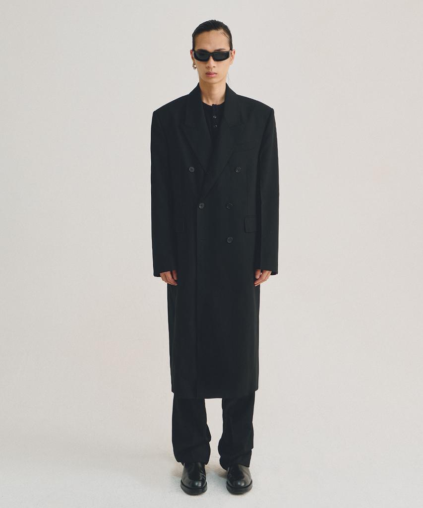 Lmood Sapphire Wool Gabardine Double Coat Black