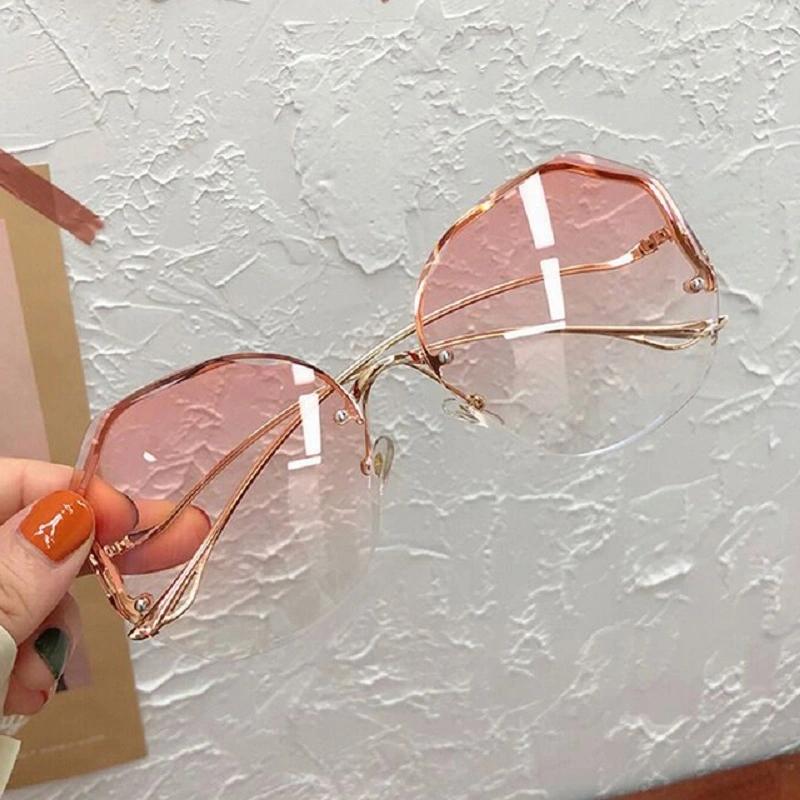 Rimless Sunglasses Polygon Fashion Popular Women Men Shades Big Frame Round Sun Glasses for Female glasses Gradient Sunglasses