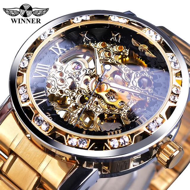 Fashion Winner Top Brand Luxury Men Transparent Diamond Luminou Smovement Male Mechanical Skeleton Royal Design Wrist Watch