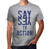 Men’s Vintage Tee Shirt Graphic T Shirt Say Yes To Action Grey Marl