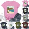 Damenmode Bedrucktes Rundhals-Kurzarm-T-Shirt Pullover-Oberteil