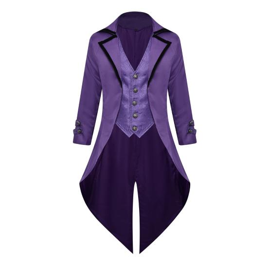 Men Tuxedo Gothic Style Slim Fit Tuxedo Jacket Lapel Long-Sleeved Suit Coat Retro Design Punk Mid-length Overcoat
