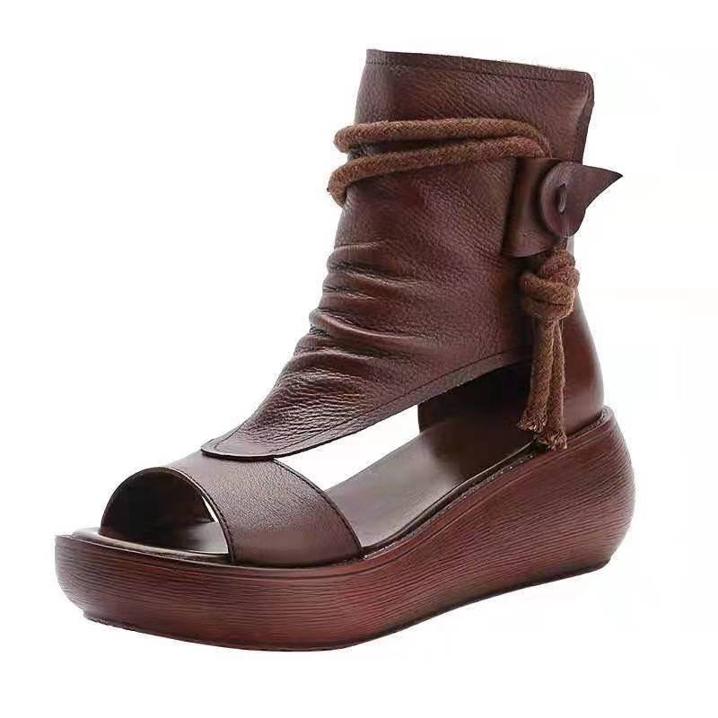 Women's Summer Thick Bottom High Top Roman Shoes Casual Slope Heel Height Increase Boots