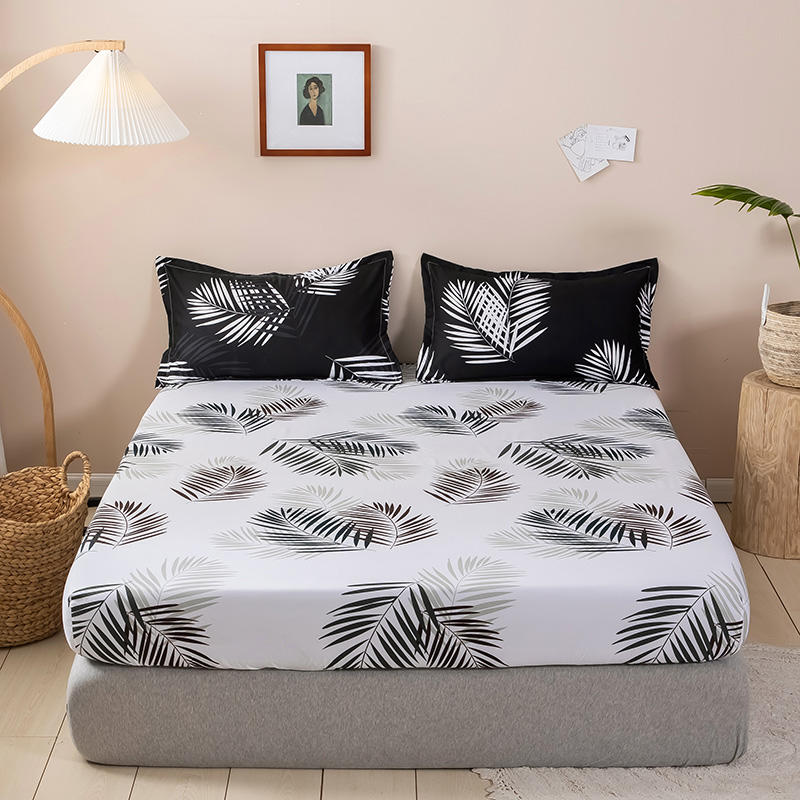 3pc Bed Sheet with Pillowcase Geometric Printed Fitted Sheet With Elastic Bed Linen Polyester Mattress Cover Queen Size