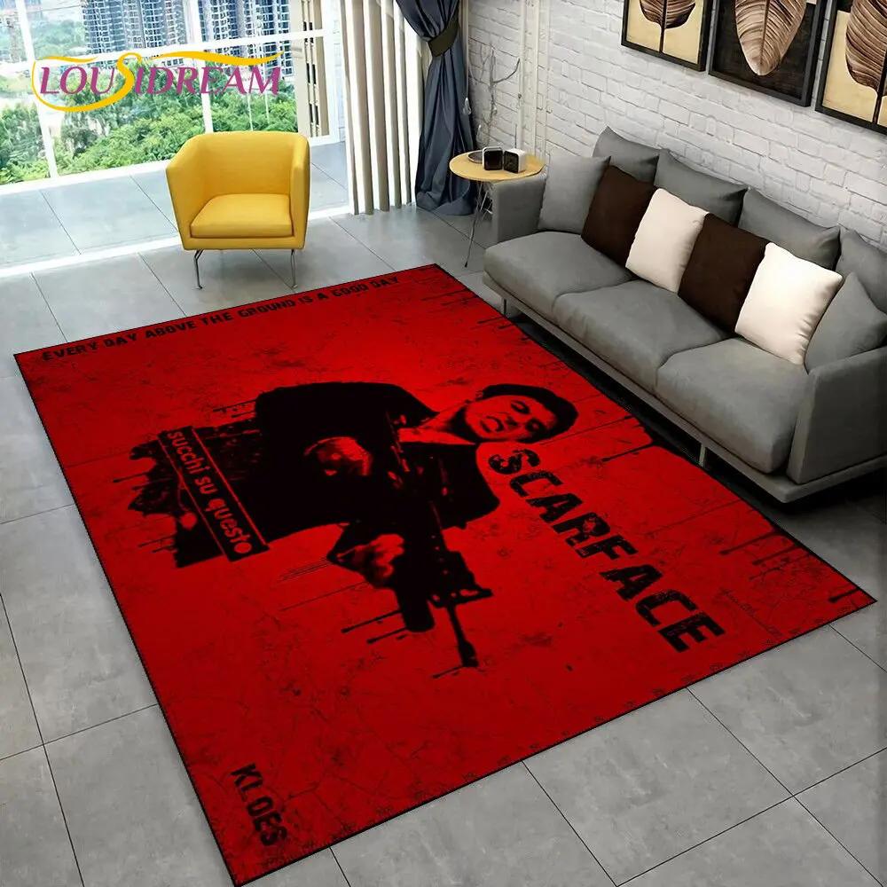 Film Scarface Tony 3D-trykk Områdeteppe Stort, Teppeteppe for Stue Soverom Sofa Dørmatte Dekor, Sklisikker Gulvmatte for Barn