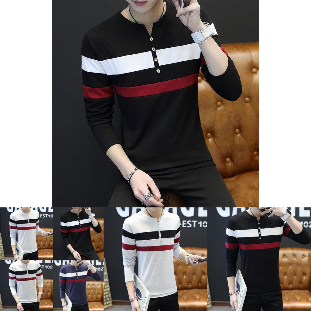 Premium Quality Men's New Fashion V-neck Button Striped T-shirt For Stylish Comfort