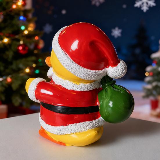 Christmas Santa Claus Duck Figurine Cartoon Santa Duck Resin Statue Sculpture Xmas Holiday Party Desktop Decoration