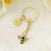Mini Bee Flower Key Ring Cartoon Metal Enamel Pendant Garden Key Chains  Jewelry Gifts