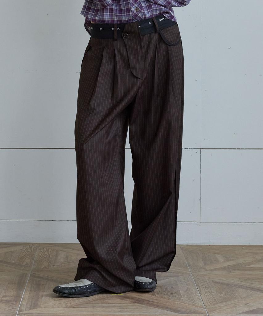 HERETIC Inside-Out Stripe Pants / Brown