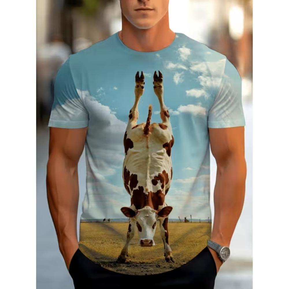 Summer Men's Fashionable Comfortable Round Neck Short Sleeved T-shirt Colorful Animals 3d Printing Casual Loose Breathable Soft Plus Size T-shirt