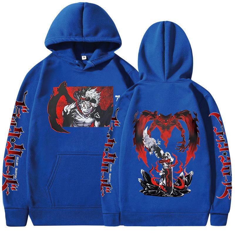 Japon animesi Siyah Yonca Hoodie Asta Çift Taraflı Grafik Tişörtü Harajuku Vintage erkek Rahat Büyük Boy Kapüşonlular Çiftler