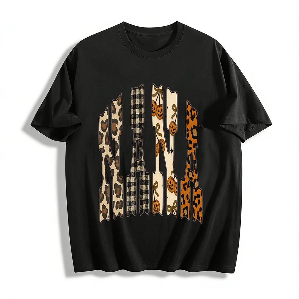 Halloween Pumpkin Leopard Plaid NANA Print Casual Top Pure cotton T-shirt
