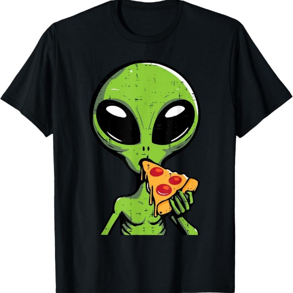 Kosmita Je Pizzę Śmieszne Ufo Przekąska Jedzenie Męska Chłopięca Dziecięca Damska Koszulka