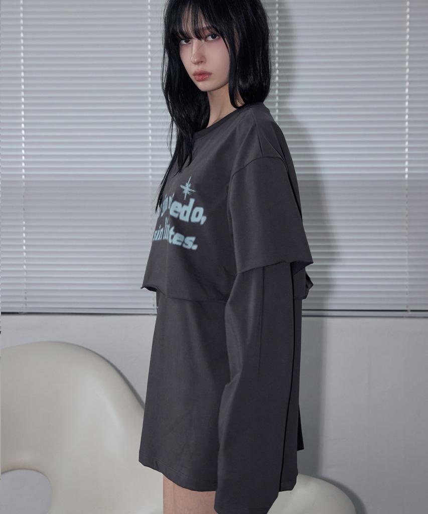 Lense Raw Cut Layered Long Sleeve Tee Charcoal