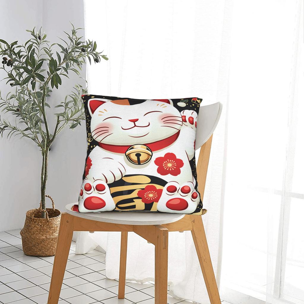 Kissenbezug Glückskatze Geld Für Geschäft Weiche Kissenhülle Für Couch Sofa Schlafzimmer Retro Trendige Kissenbezüge