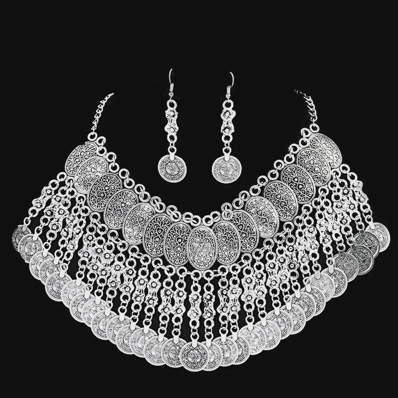 Set di Gioielli con Nappe e Monete Retro: Orecchini e Collana Moda Europei e Americani per Donna