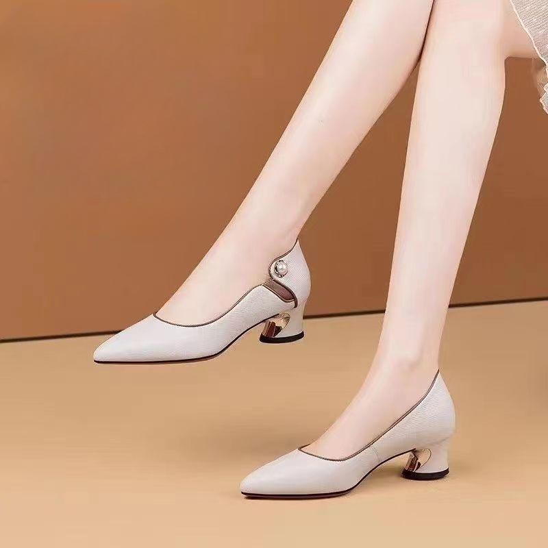 Women's Square Heels Pointed Casual High Heels Shallow Mouth Thick Heeled Banquet Shoes