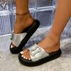 Fashion Women's Shoes Open Toe Women's Slippers Hot Sale Plus Size Solid Casual Slippers Women Summer Crystal Flat Slippers