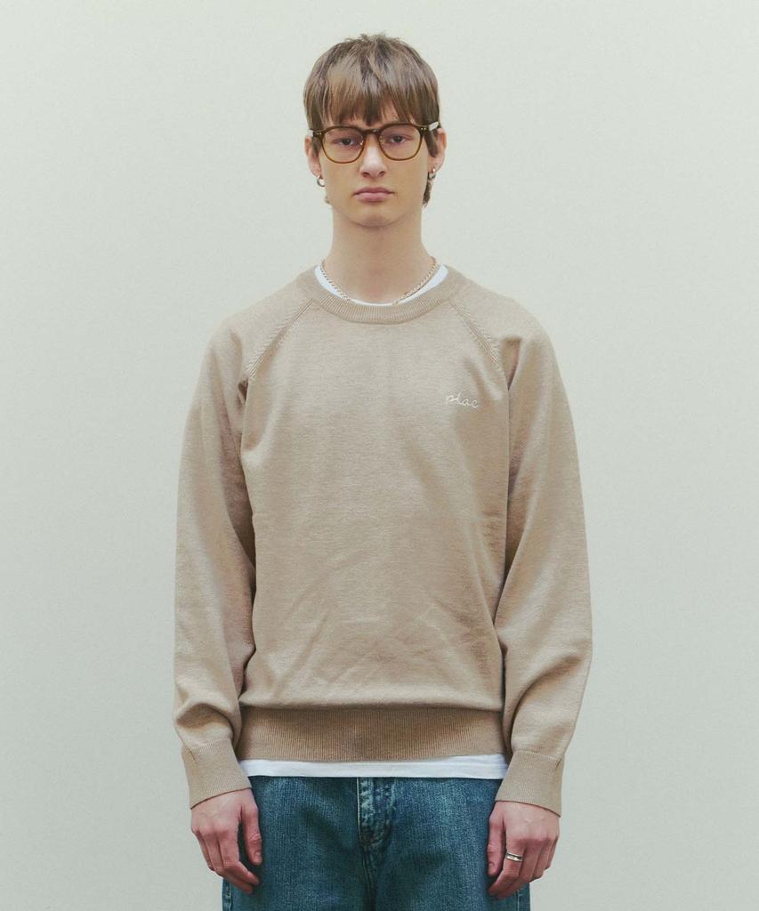 PLAC Raglan Line Jacquard Logo Pullover Knit Beige