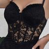 Damen Sexy Spaghettiträger Bodycon Mini Kleid V-Ausschnitt Blumen Spitze Transparentes Cami Kleid Party Club Cocktailkleid