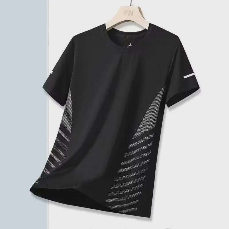 Men's Ice Silk Breathable Round Neck Quick-Dry Casual Sports T-Shirt - Loose Fit, Short-Sleeved, Summer Style