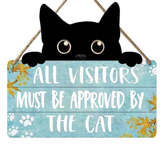 Yousheng Cat Shaped Welcome Sign, Durable Wooden, Waterproof Moisture-Proof Hanging Sign, for Front Door Rustic Farmhouse Porch Decoration