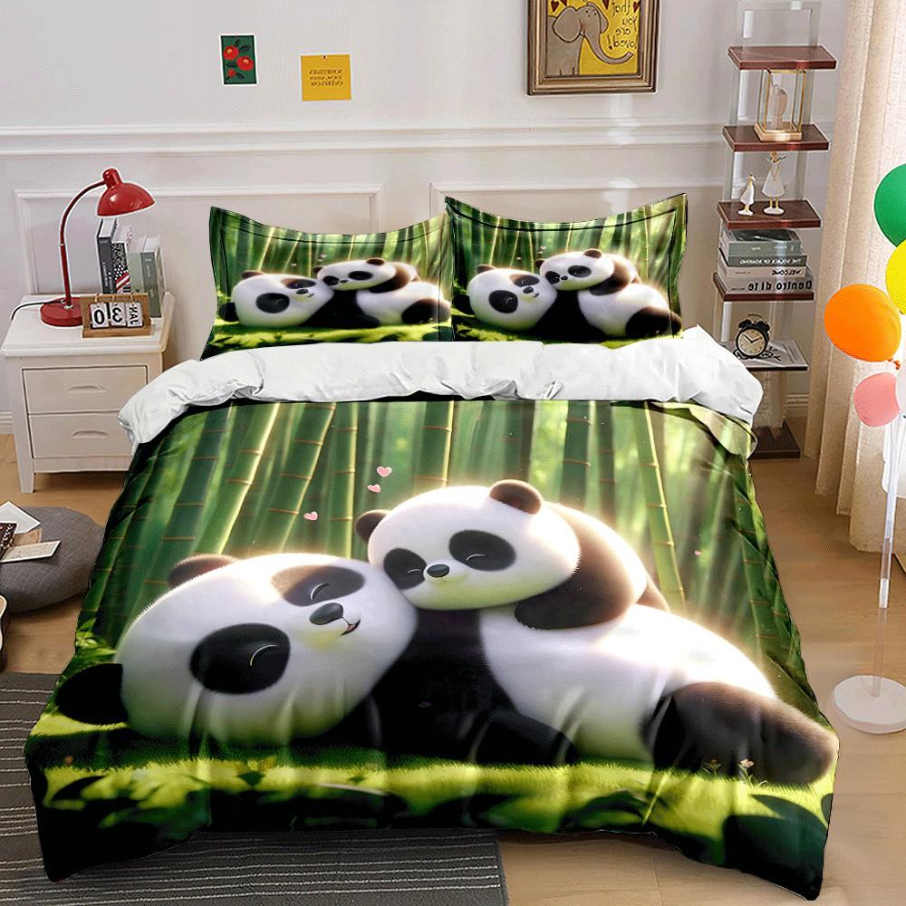 Panda-Themed Cozy Relaxation Set Exquisite Three-Piece Bedding Set Gift For Kids And Adults