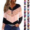 Women's Fashion Casual Printed V-Neck Long Sleeve Decorative Button T-Shirt Top