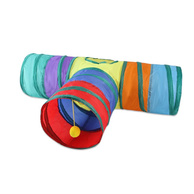 New! Pet Cat Rainbow Tunnels Tubes Runway Colorful Foldable Drill Bucket Tunnel Toy Play Tent Pet