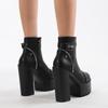 Gdgydh Damen Blockabsatz Kurze Stiefel Knöchelriemen Mode Frontreißverschluss Plateau Stiefel Stilvolle Schnallenriemen High Heels Schuhe