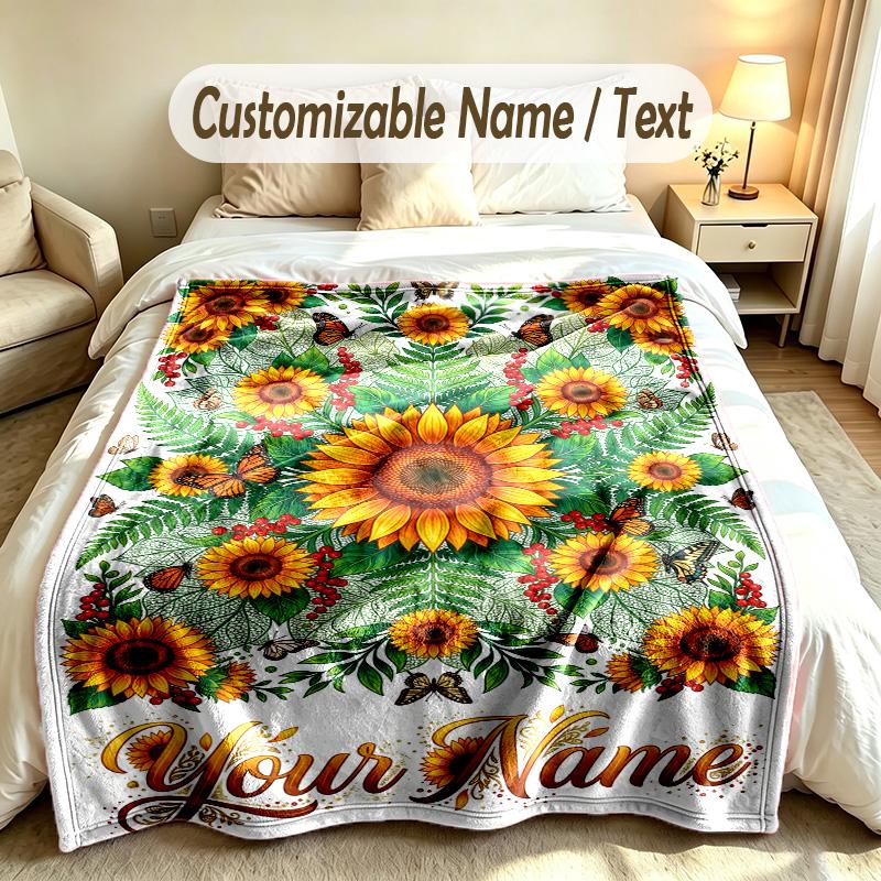 Butterfly Theme Soft Blanket Personalized Custom Name Text Print Warm Blanket Home Sofa Bedroom Decor