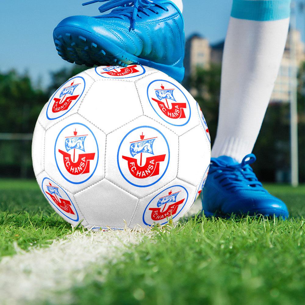 FC Hansa Rostock Size 5 Soccer Ball, Machine-Stitched PVC, Durable & High Bounce, All Ages Fit, Fan Merchandise, Matches & Outdoor Use.