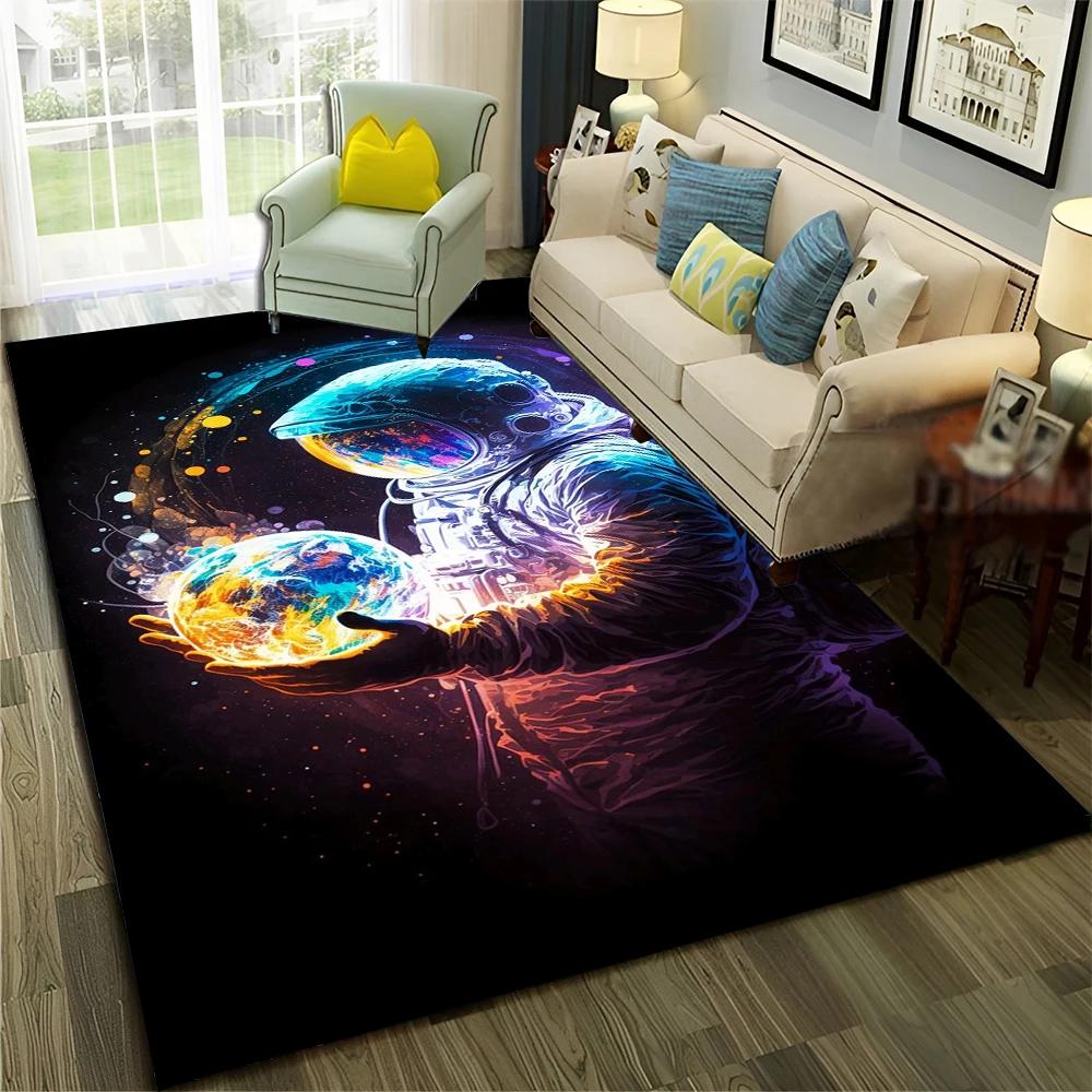 Astronaut Outer Space Planet Cartoon Carpet Rug for Home Living Room Bedroom Sofa Doormat Decor,Kid Area Rug Non-slip Floor Mat