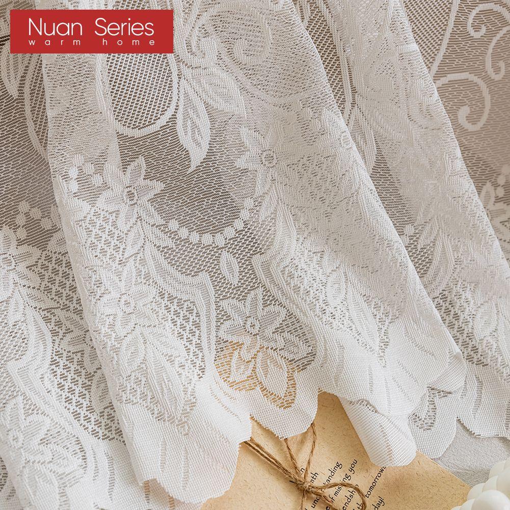1PC Nuan Series French Retro Lace Short Curtain, Rustic Style, Lightweight Sheer Curtain for Living Room Kitchen Cupboard Window Home Decor