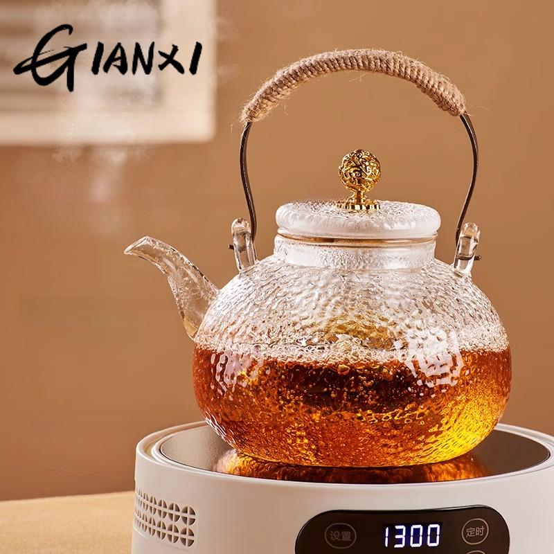GIANXI Glass Teapot Set Chinese Home Large Capacity Receive Guests Kung Fu Teapot Set Hammer Design Woven Hemp Rope Beam Tea Pot