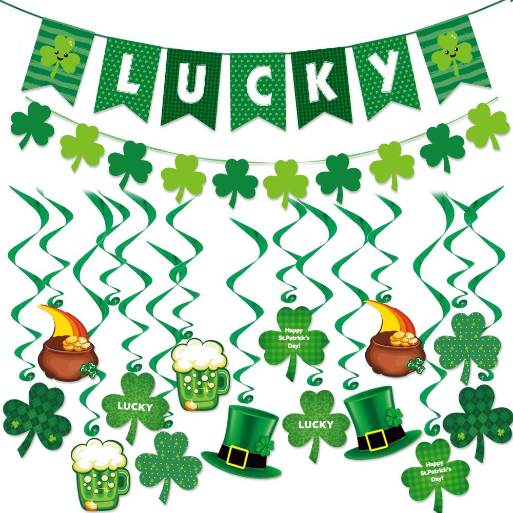St.patrick's Day Lucky Letter Flag Clover Party Atmosphere Decoration
