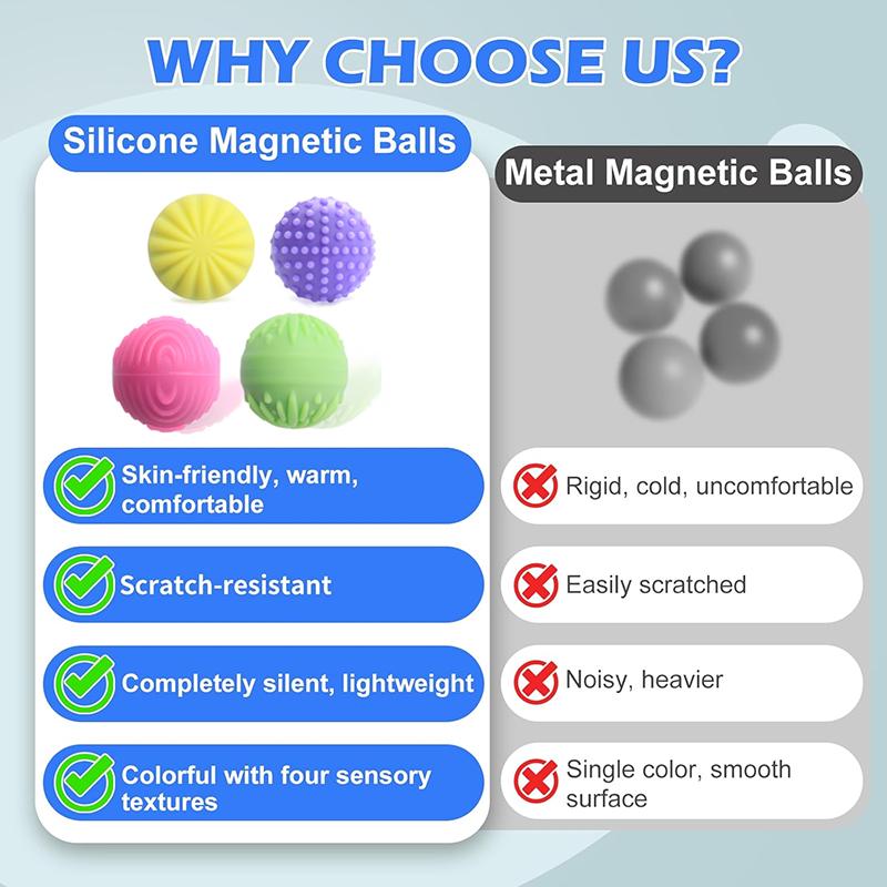 Silicone Magnetic Balls Fidget Toy Kid Autism Calming Sensory Fidgeting Toy Adults Stress Relief Worry Balls Fingertip Activity