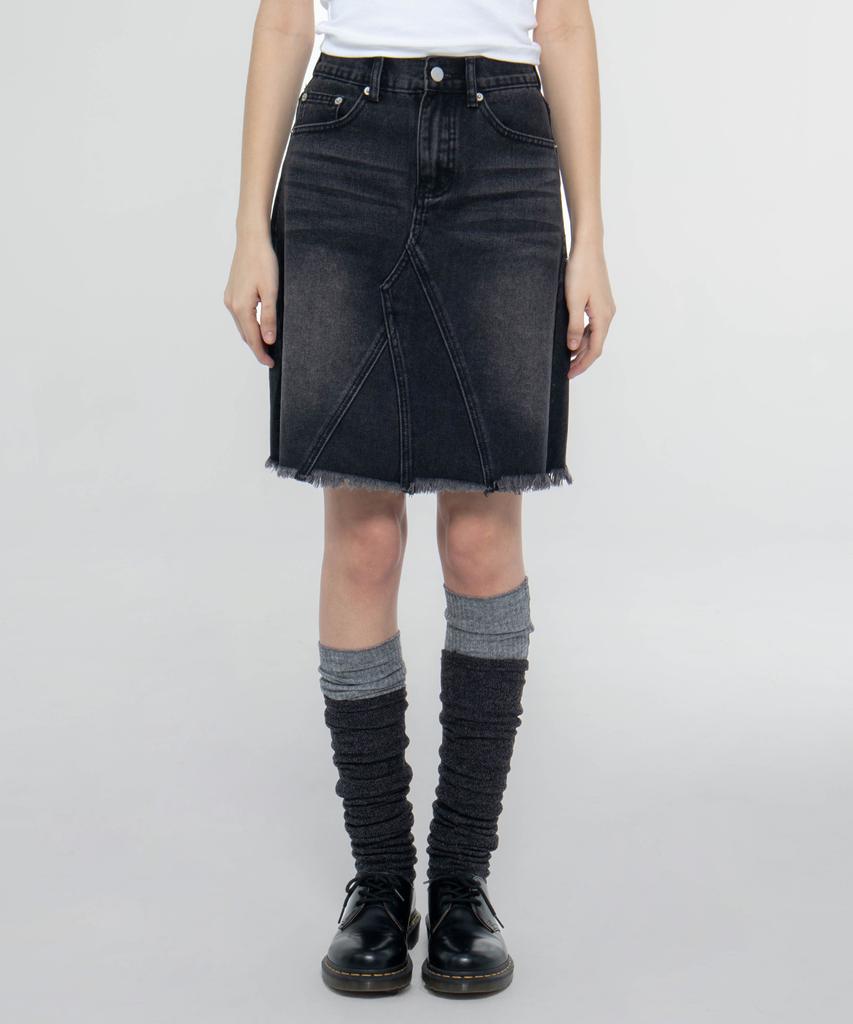 Chix Western Mood Cut Denim Midi Skirt Black