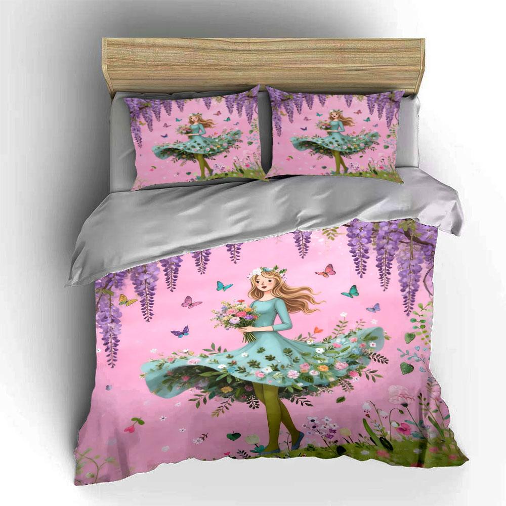 Floral Princess Three-Piece Set Soft Comfortable Duvet Cover Bedding Set Included 1*Duvet Cover & 2*Pillowcases, Gift