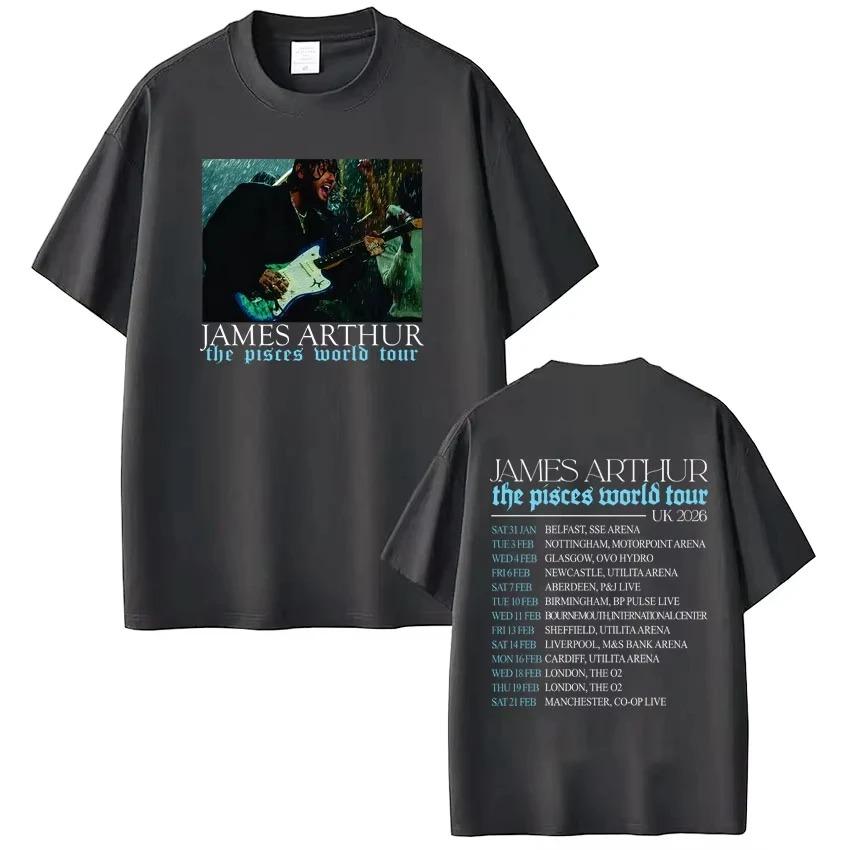 Dark Grey Oversized Cotton T-Shirt Featuring James Arthur’s The Pisces World Tour 2026 UK Dates and Live Stage Shot for Fans