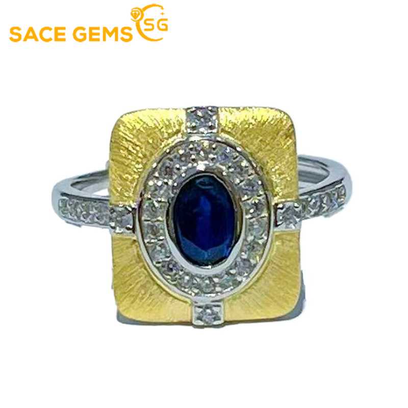 Sace Gems Bagues en argent Sterling 925 redimensionnables, 4x6MM, saphir pour femmes, fiançailles, Cocktail, bijoux fins