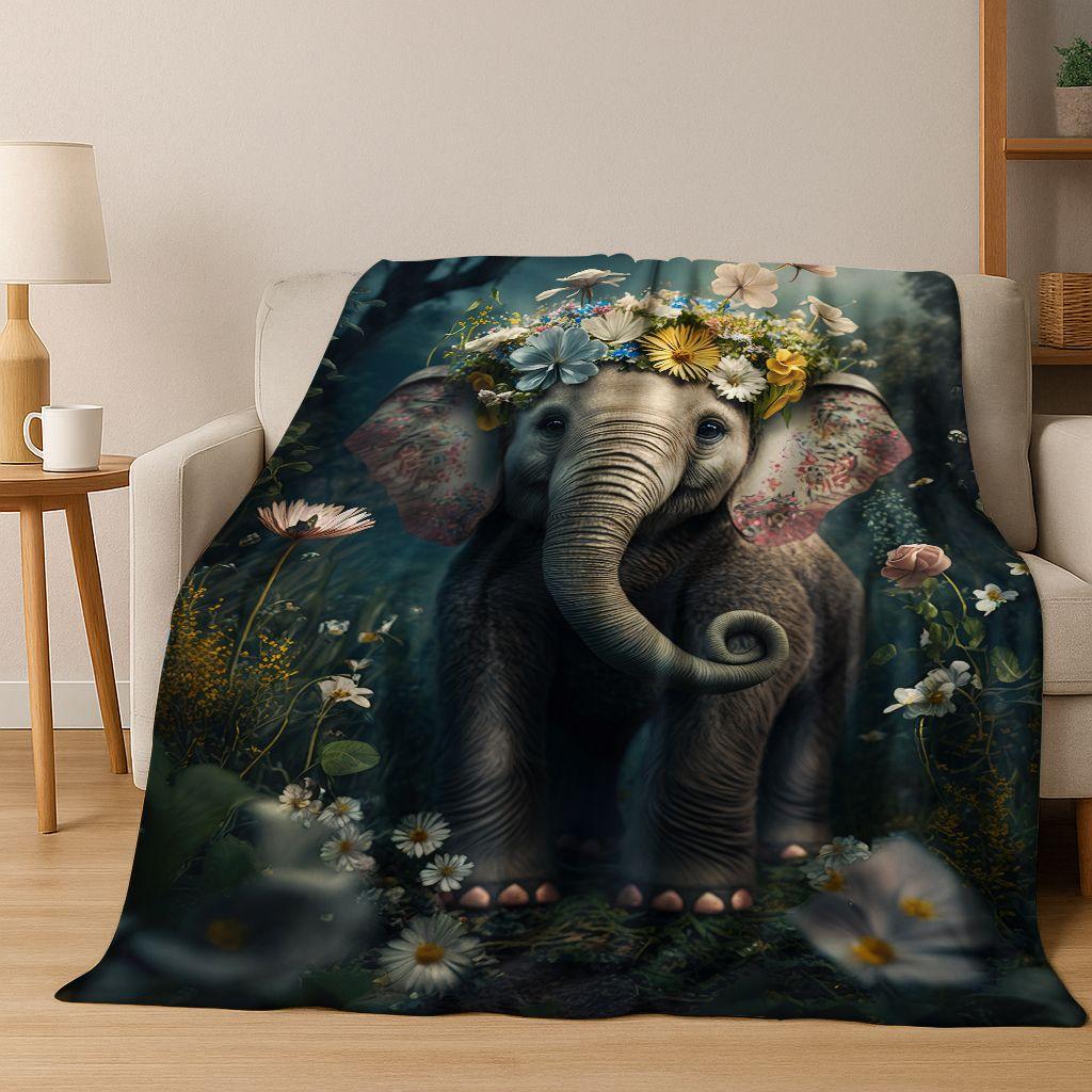 26 Style Wisdom Elephant Cartoon Flannel Blanket,Cozy Soft Throw Blanket for Home Bedroom Bed Sofa Picnic Office Cover Gift Kids