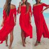Irregular Cover-Up Dress Boat Neck Side Split Mid-calf Length Swimwear Dress for Beach