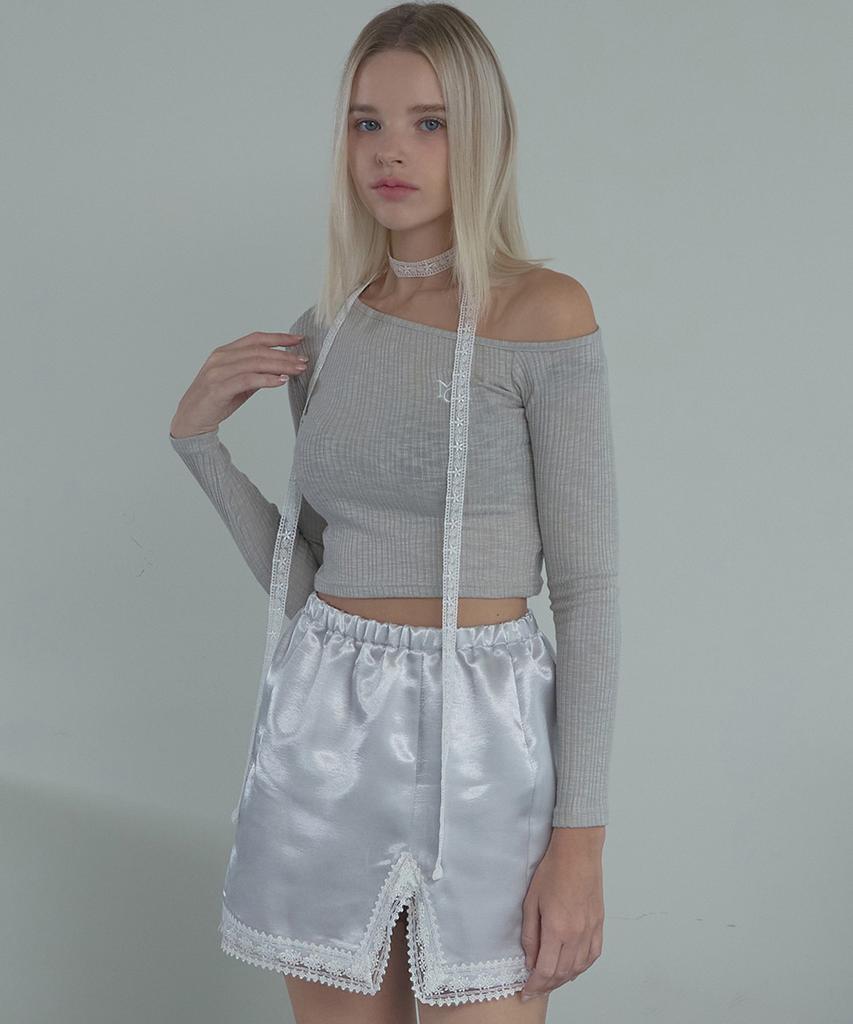 Mualeumoa Glossy Lace Skirt-Silver