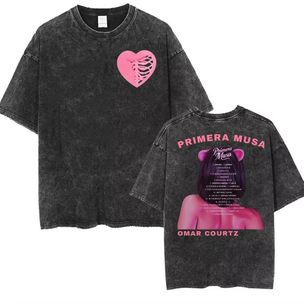 Rapper Omar Courtz Primera Musa World Tour T Shirts Men Women Fashion Gothic Hip Hop Tshirt Vintage Washed Short Sleeve Tshirt