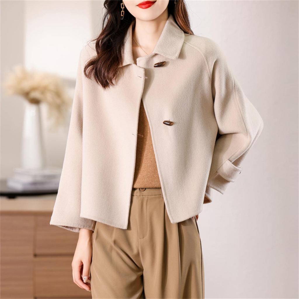 Women's Short Double-Faced Wool Coat - Stylish & Loose Fit for Autumn/Winter 2025